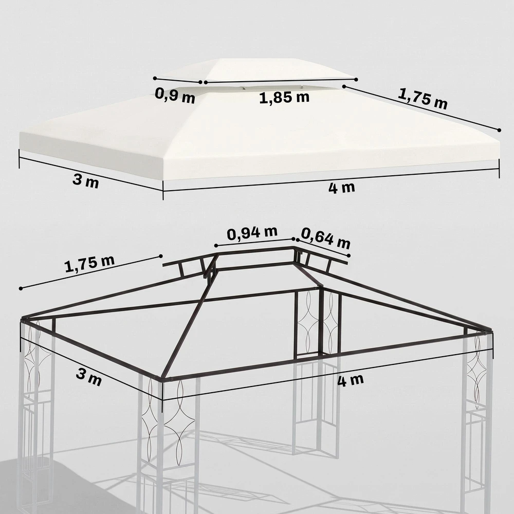 Outsunny atsarginis stogas paviljono stogas metaliniam paviljonui sodo paviljonui su nutekėjimo anga vakarėlių palapinė sodo palapinė poliesteris 4x3m kreminė balta