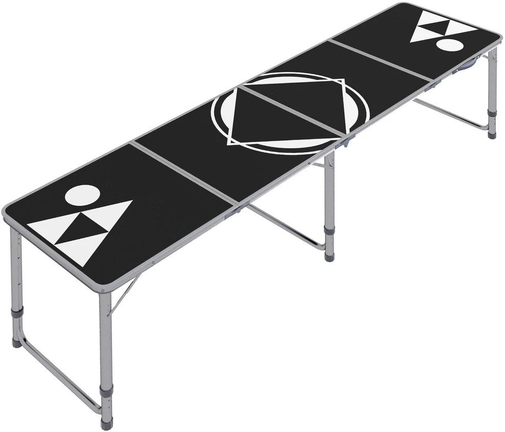 Outsunny Beer Pong stalas, sulankstomas kempingo stalas, 240 x 60 cm, reguliuojamo aukščio, kelioninis stalas sodui, balkonui, aliuminis, juodas
