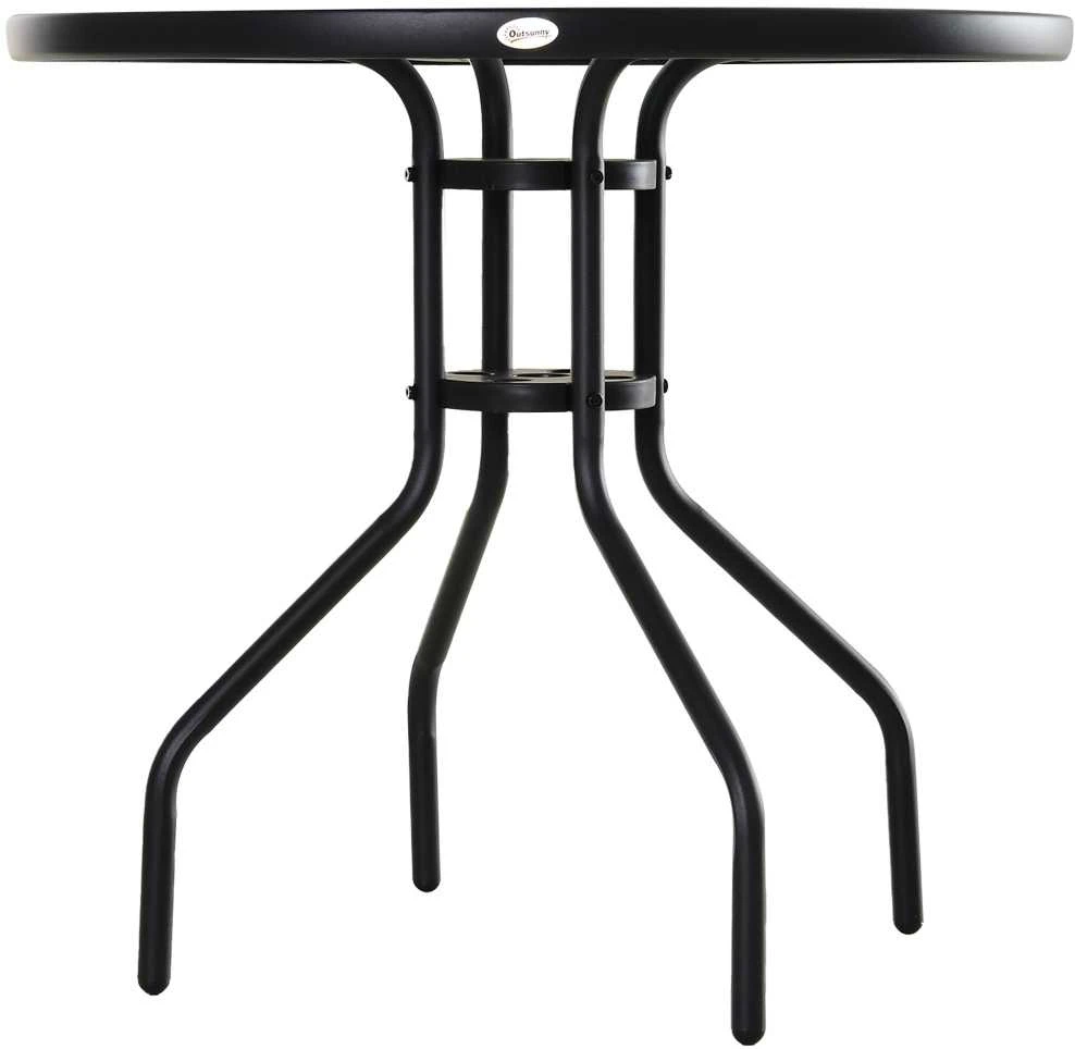 Outsunny sodo stalas balkono stalas bistro stalas su skėčio anga grūdintas stiklas + metalas juodas Ø80 x 72 cm