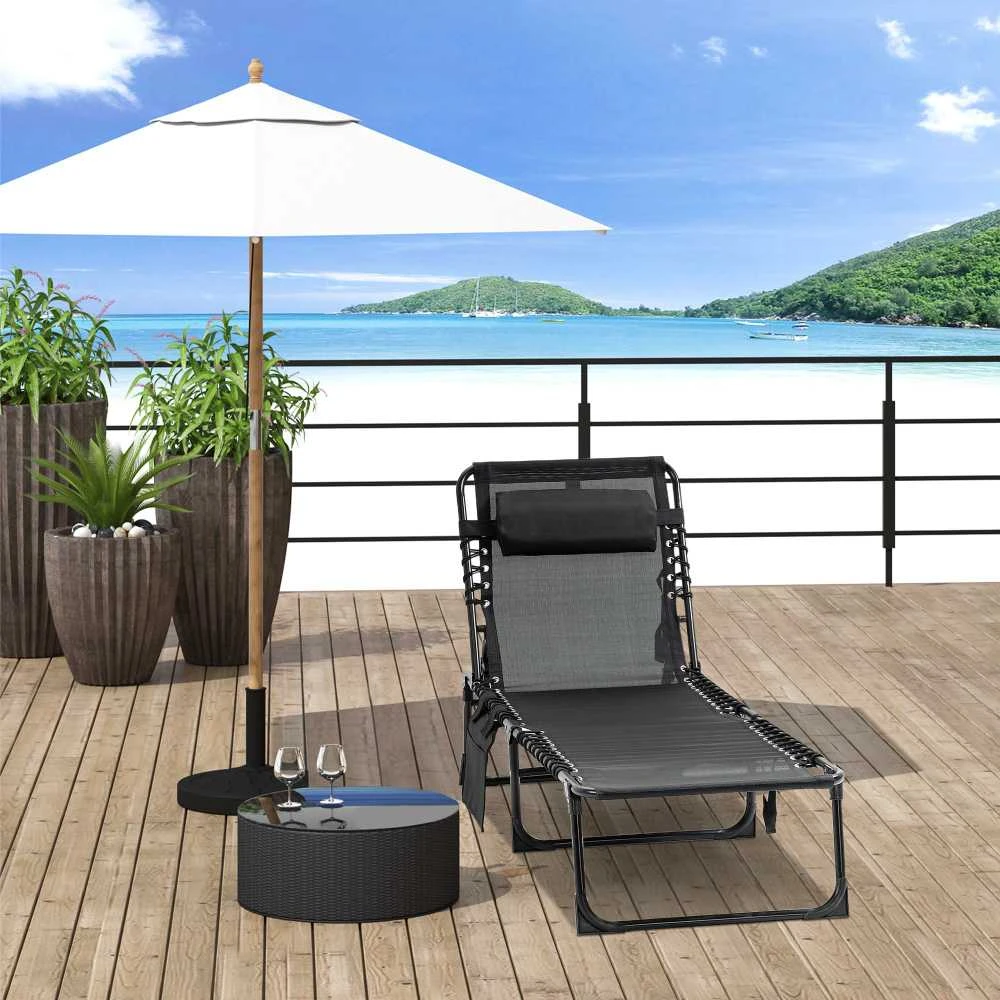 Bez Marki Outsunny sulankstomas gultas, sodo gultas su reguliuojamu atlošu (5 padėtys), nuimama galvos atrama, šonine kišene, audinio užvalkalu ir plieniniu rėmu, 185 x 58 x 30 cm, juodas