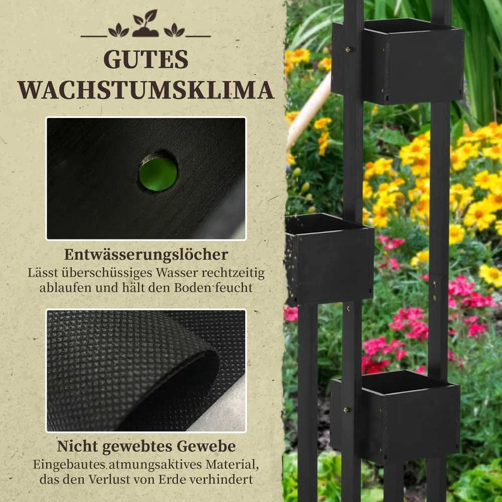 Outsunny gėlių dėžė, pakelta lysvė, vazonas su grotelėmis, modulinis dizainas, sieninė daržovių lysvė terasai, medžio masyvas, juoda, 90 x 45 x 170 cm