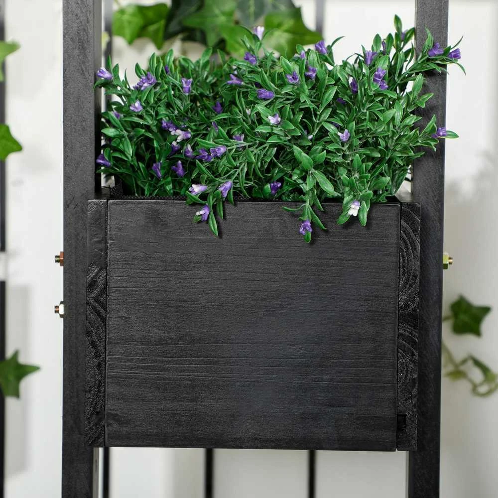 Outsunny gėlių dėžė, pakelta lysvė, vazonas su grotelėmis, modulinis dizainas, sieninė daržovių lysvė terasai, medžio masyvas, juoda, 90 x 45 x 170 cm