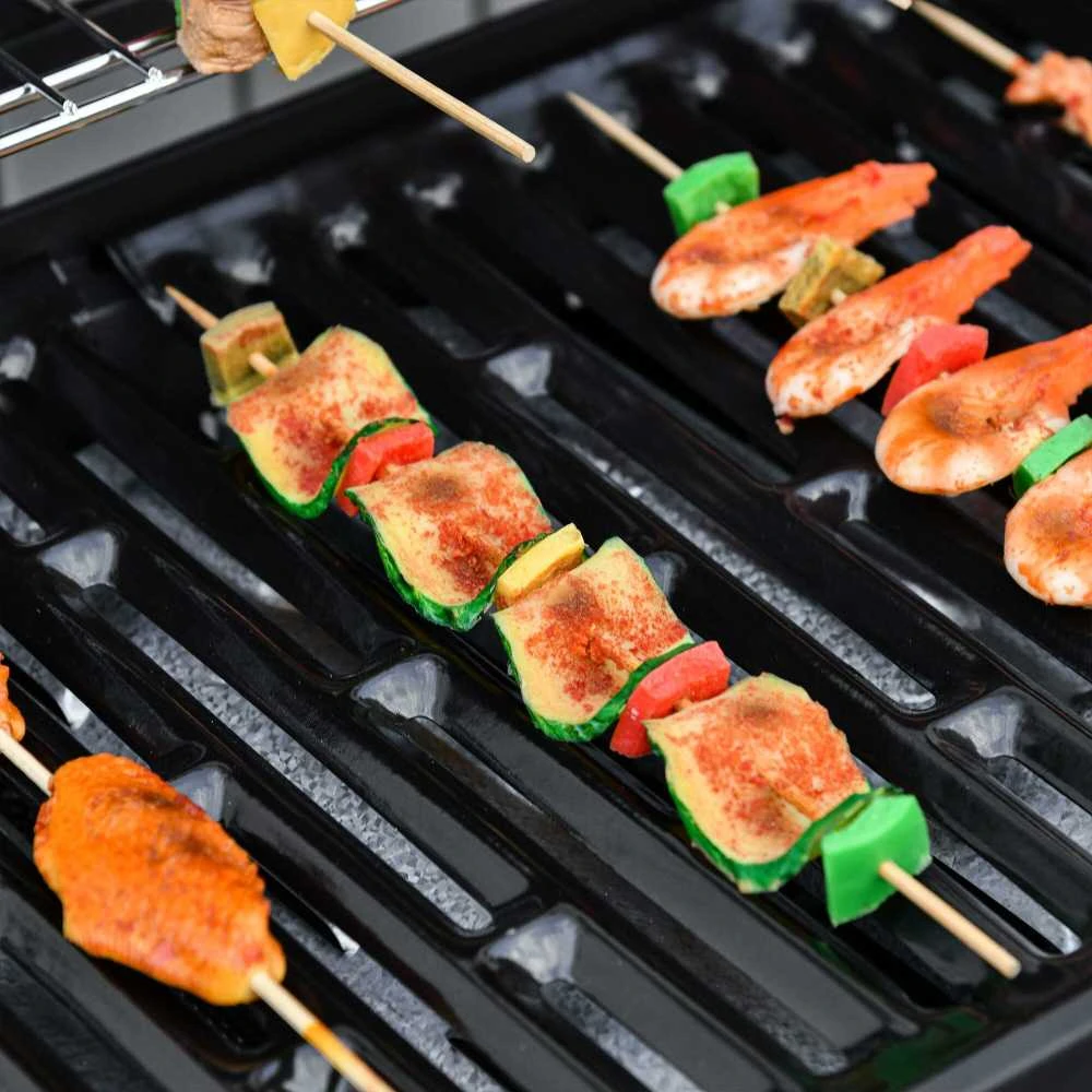 Outsunny dujinis grilis, BBQ vežimėlis su 6 degikliais, 1 šoniniu degikliu, spintele, daugiafunkcis, metalinis, juodas, 135 x 50 x 100 cm
