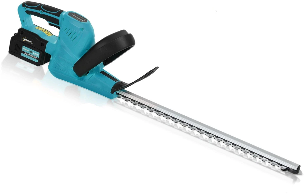 „Outsunny“ elektrinės gyvatvorių žirklės, akumuliatorinis elektrinis gyvatvorių pjūklas su 51 cm pjovimo ilgiu, variklis, akumuliatorius, mėlynos