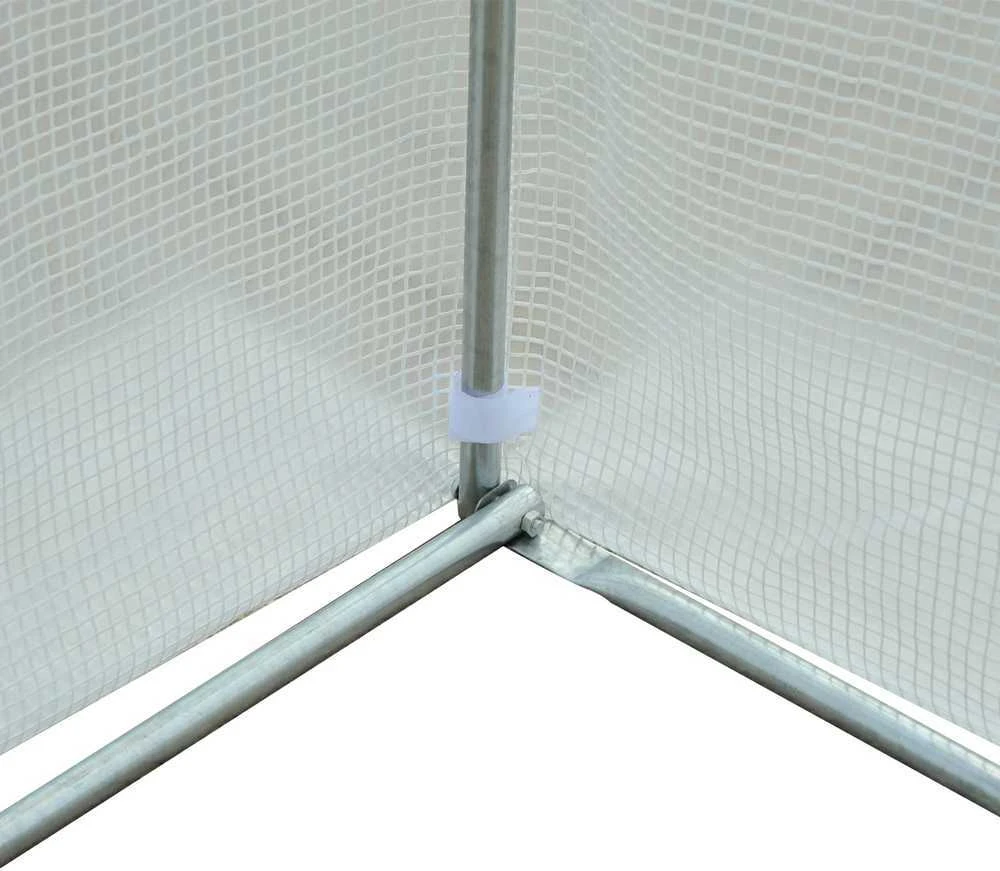 Outsunny plėvelinis šiltnamis 4,45x2,99x2,05m, apsauga nuo UV spindulių, pomidorų šiltnamis, tinklelio langai, atsparus vėjui, metalinis, baltas