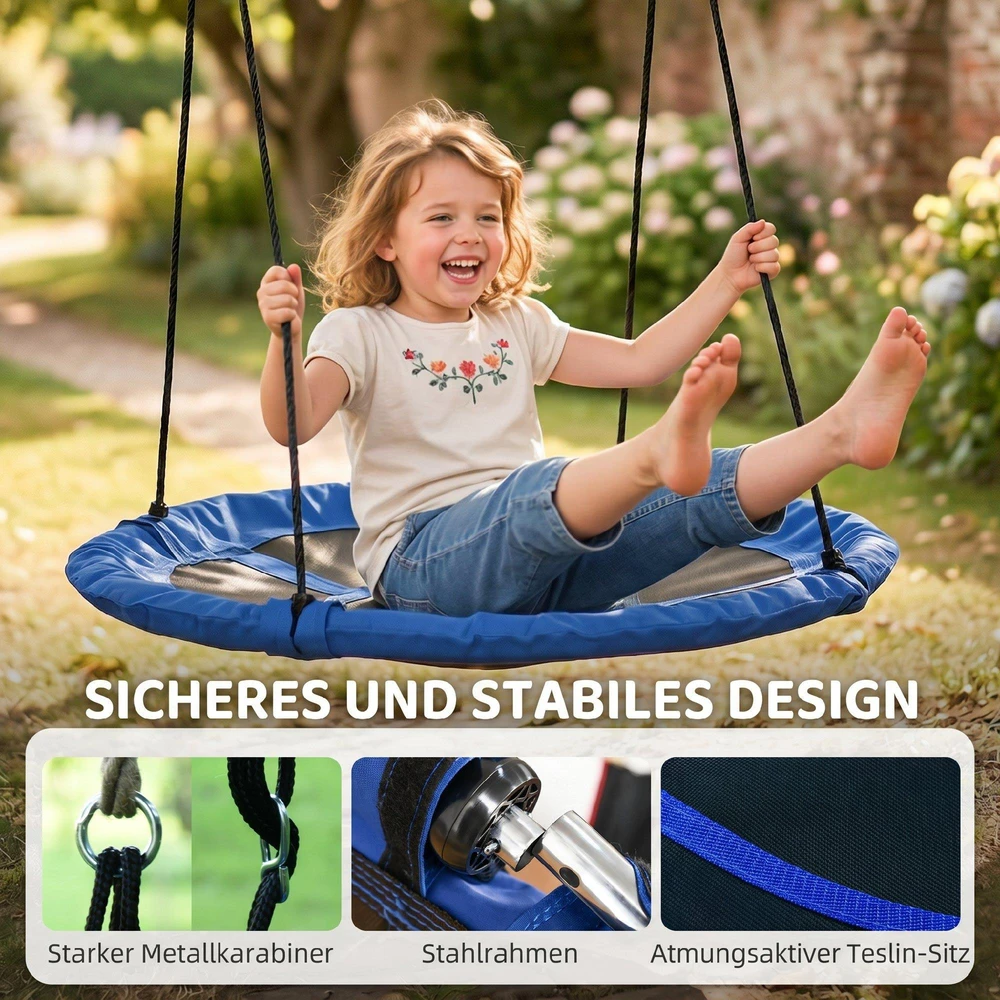 Outsunny gandro lizdo tipo sūpynės, Ø110cm, 150kg, reguliuojamos, mėlynos, 3-12 metų