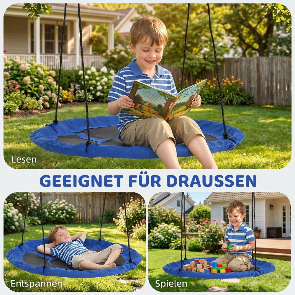 Outsunny gandro lizdo tipo sūpynės, Ø110cm, 150kg, reguliuojamos, mėlynos, 3-12 metų