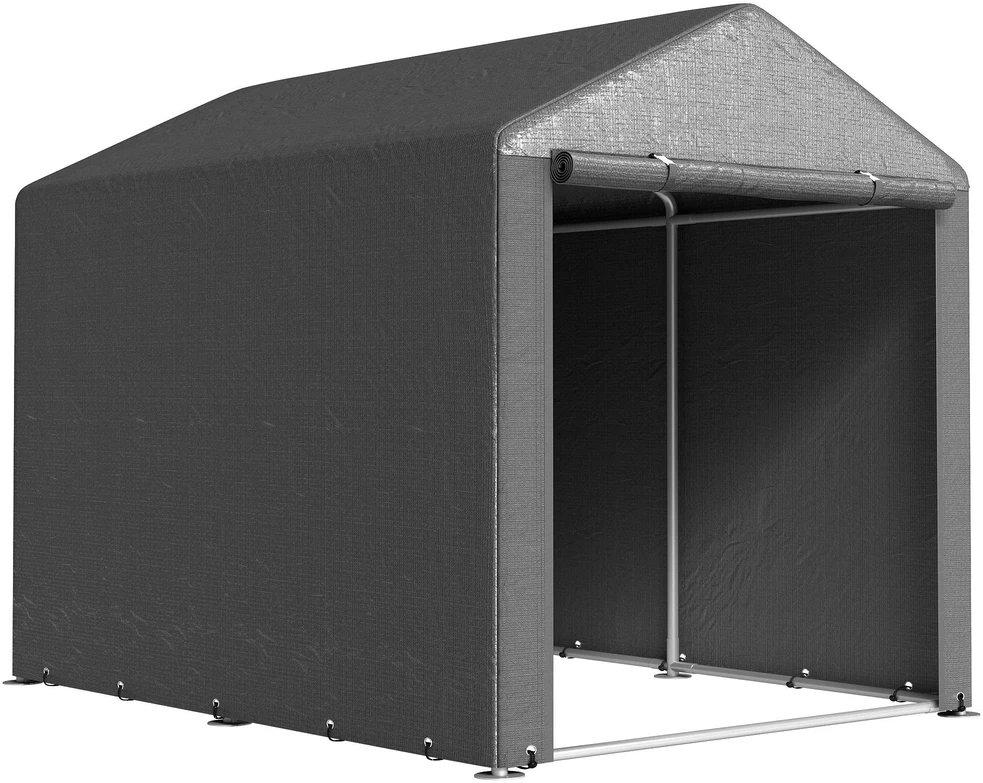 Outsunny garažo palapinė, 1,6 x 2,18 x 1,72 m sandėliavimo palapinė su UV apsauga, užtraukiamos durys, vandeniui atspari plėvelinė garažo palapinė sodo įrankiams, motociklams, tamsiai pilka | Aosom