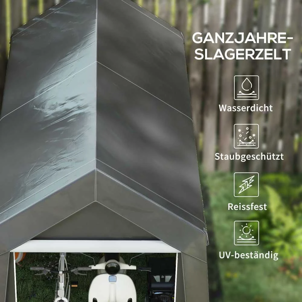 Outsunny garažo palapinė, 2,1 x 3,6 x 2,35 m sandėliavimo palapinė su apsauga nuo UV spindulių, užtraukiamos durys, vandeniui atspari plėvelinė garažo palapinė motociklams, sodo įrankiams, tamsiai pilka