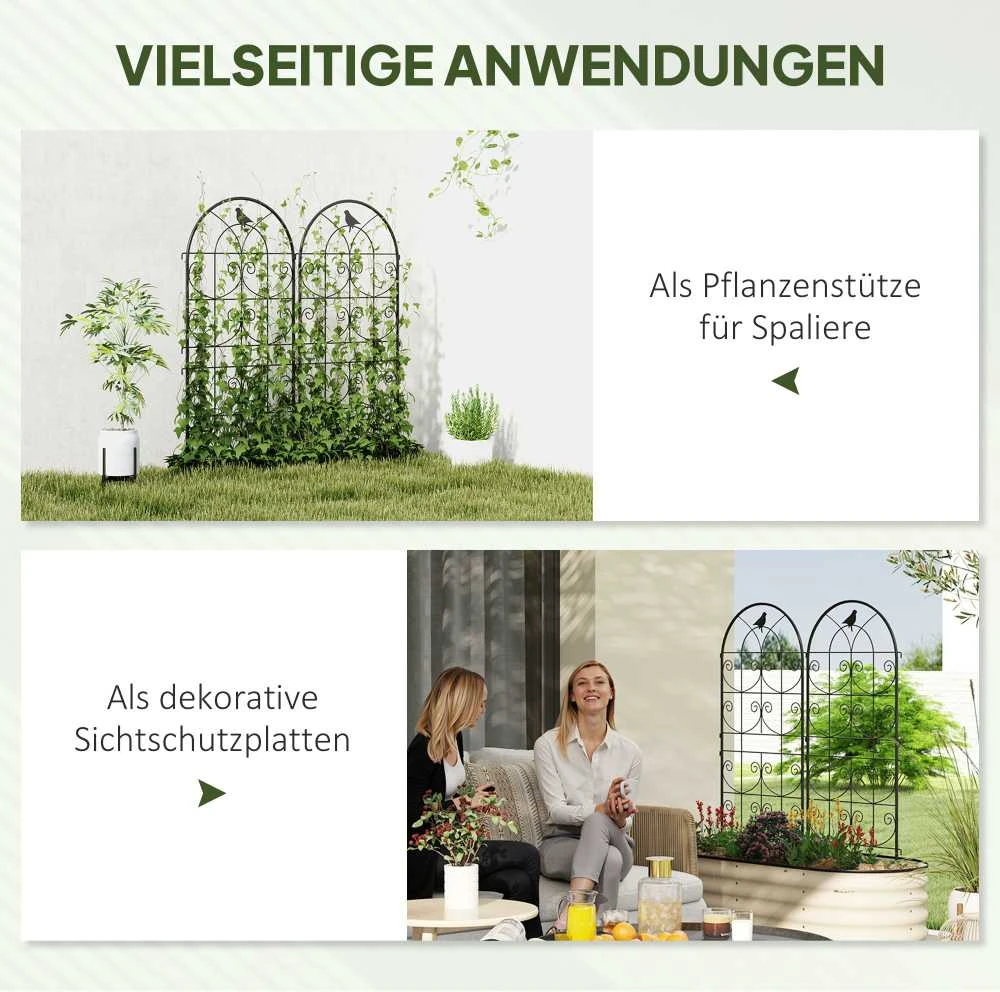 Outsunny metalinė grotelė vijokliniams augalams, 2 vnt. rinkinys, įsmeigiama, nerūdijanti, su paukščių motyvu, 50x120 cm, atrama pomidorams, gėlėms ir kambariniams augalams, juoda