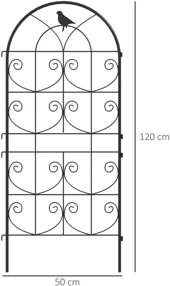 Outsunny metalinė grotelė vijokliniams augalams, 2 vnt. rinkinys, įsmeigiama, nerūdijanti, su paukščių motyvu, 50x120 cm, atrama pomidorams, gėlėms ir kambariniams augalams, juoda