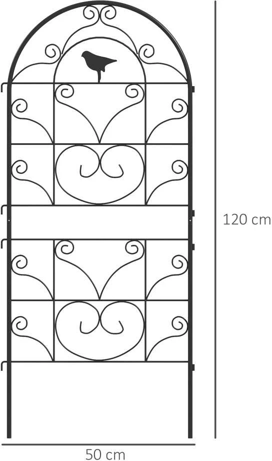 „Outsunny“ metalinė atrama vijokliniams augalams, 2 vnt. rinkinys, įsmeigiama, nerūdijanti, su paukščių dizainu, 50x120 cm, tinka kambariniams augalams, pomidorams, gėlėms, juodos spalvos