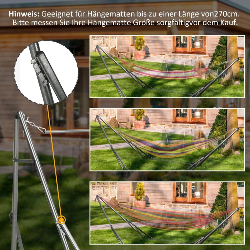 „Outsunny“ hamako stovas, sulankstomas 2-in-1 stovo modelis, drabužių kabykla terasai, išlaiko iki 120 kg, 290 x 92 x 88 cm