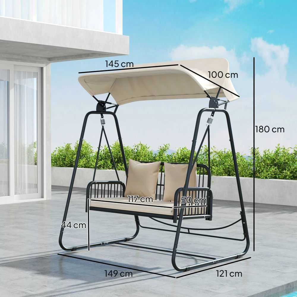 Outsunny sodo sūpynės su stogeliu, 2 vietų, su pagalvėlėmis, iki 240 kg, 149 x 121 x 180 cm, chaki spalvos