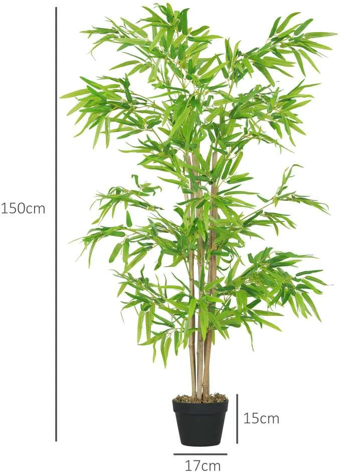 Outsunny HOMCOM dirbtinis bambukas, didelis 150 cm, plastikiniai dirbtiniai vazoniniai augalai, tikroviškas bambukas su dirbtinėmis samanomis svetainei, miegamajam, biurui, sodui, moderni dekoracija