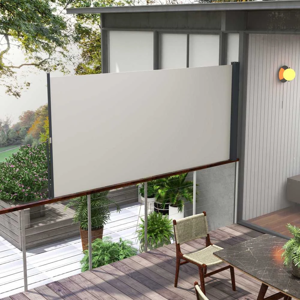 Outsunny ištraukiama šoninė markizė, 300 x 140 cm sodo markizė, apsauginė sienelė su UV apsauga, apsauga nuo vėjo, metalas, poliesteris, šviesiai pilka