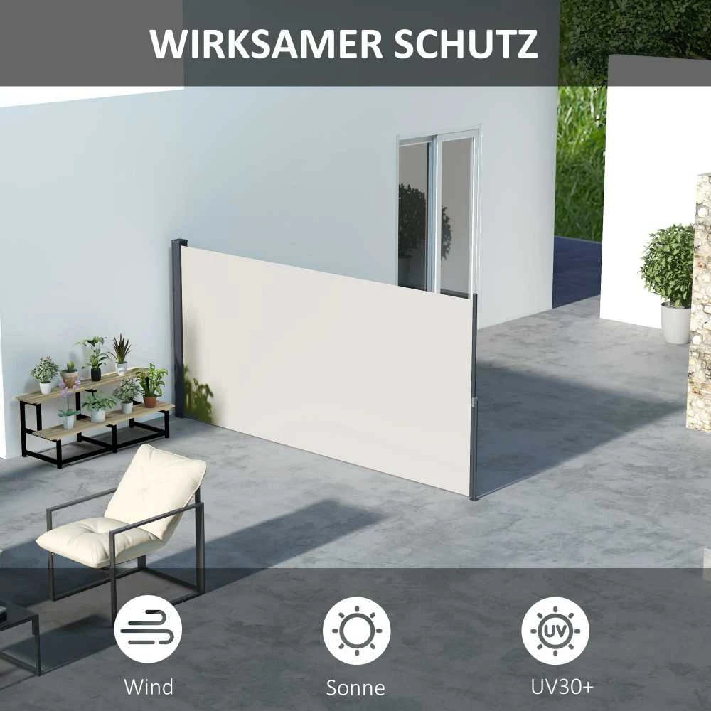 Outsunny ištraukiama šoninė markizė, 300 x 140 cm sodo markizė, apsauginė sienelė su UV apsauga, apsauga nuo vėjo, metalas, poliesteris, šviesiai pilka