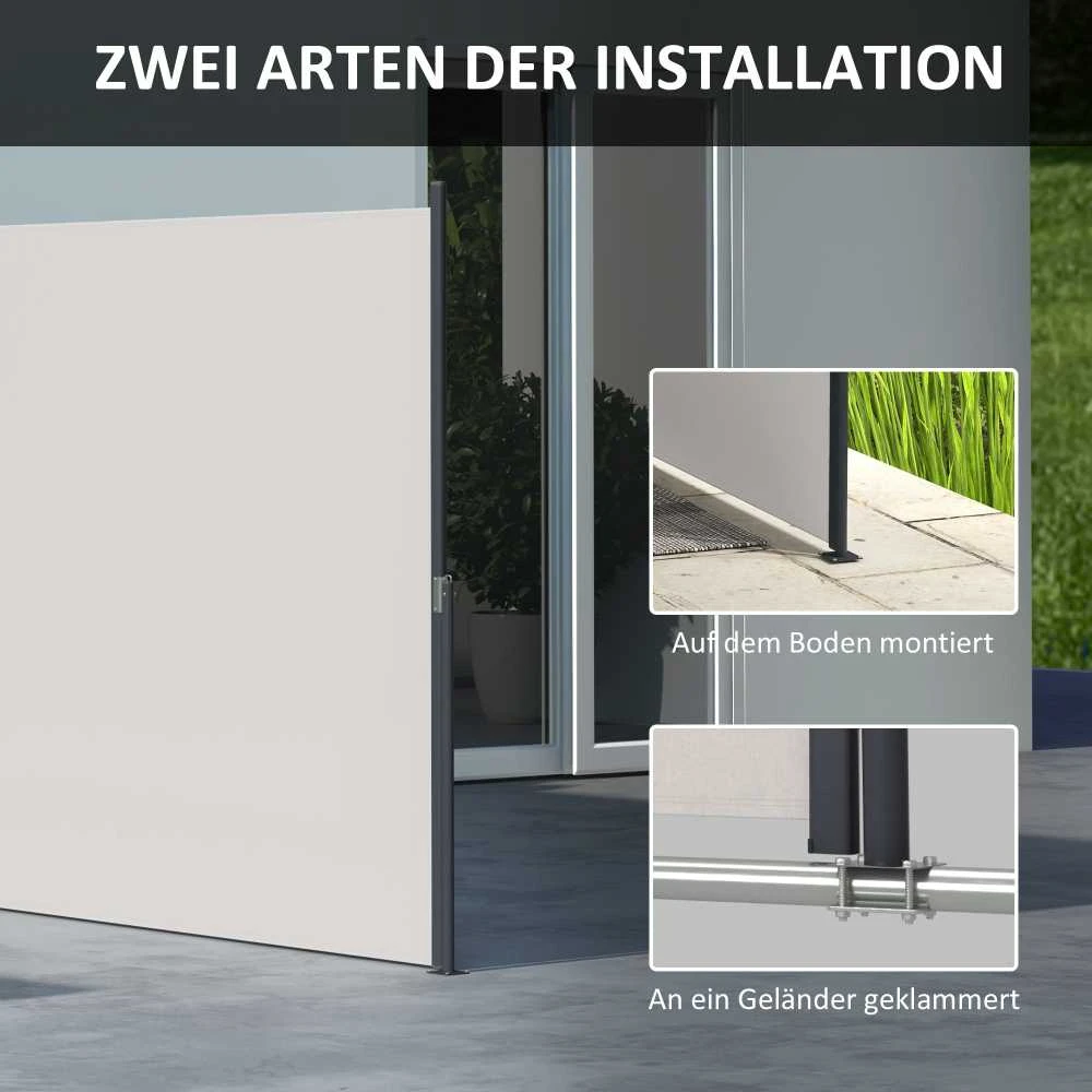 Outsunny ištraukiama šoninė markizė, 300 x 140 cm sodo markizė, apsauginė sienelė su UV apsauga, apsauga nuo vėjo, metalas, poliesteris, šviesiai pilka