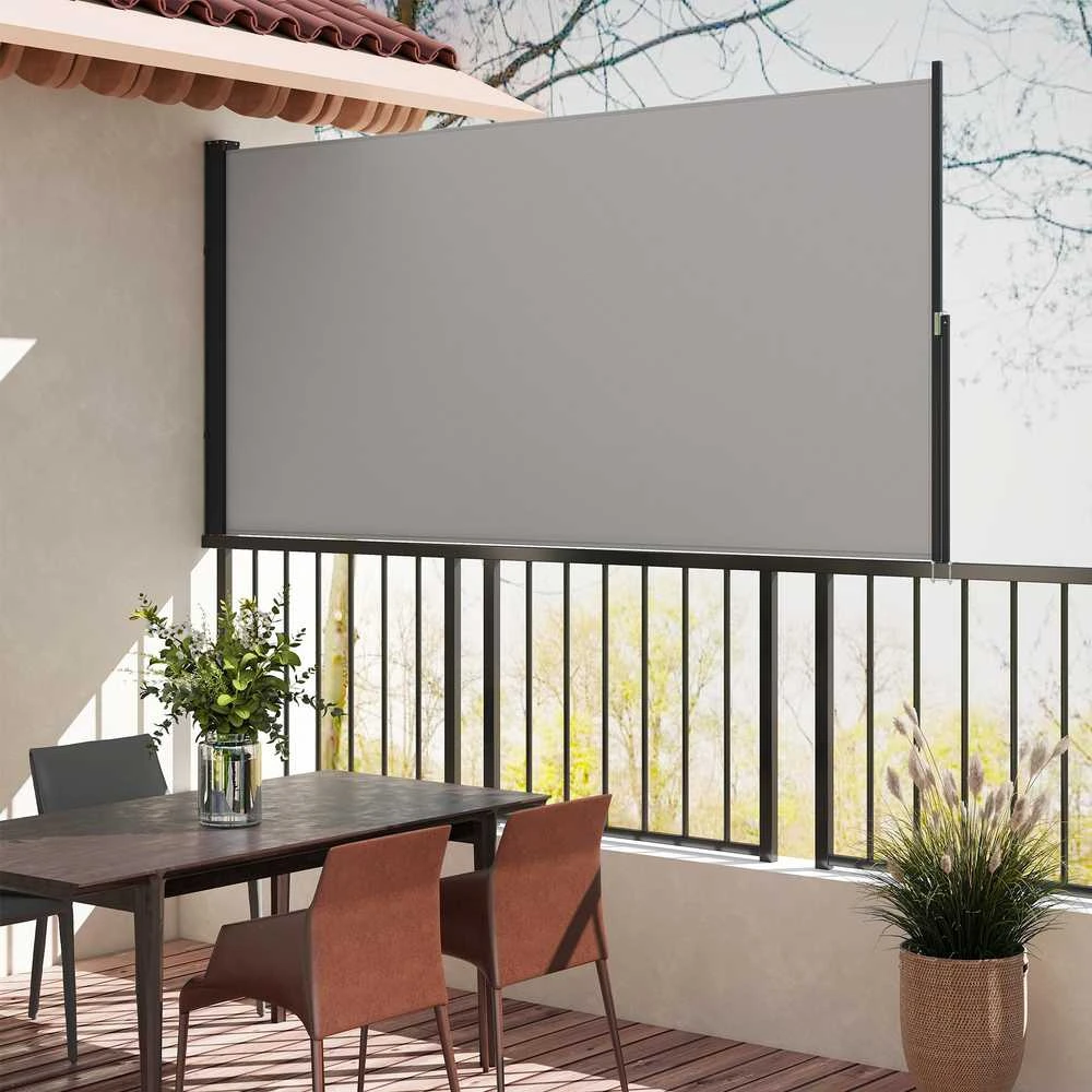 Outsunny ištraukiama šoninė markizė, 300 x 140 cm sodo markizė, apsauginė sienelė su UV apsauga, apsauga nuo vėjo, metalas, poliesteris, šviesiai pilka