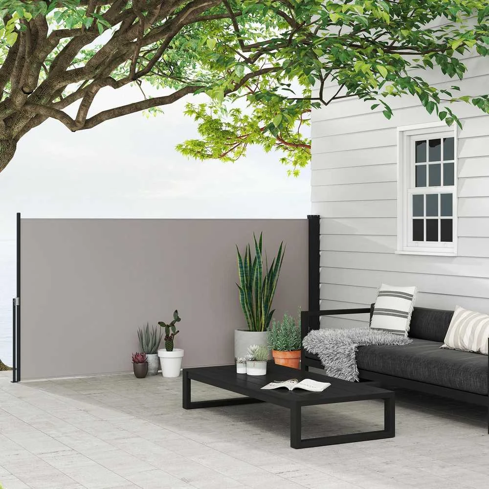 Outsunny ištraukiama šoninė markizė, 300 x 140 cm sodo markizė, apsauginė sienelė su UV apsauga, apsauga nuo vėjo, metalas, poliesteris, šviesiai pilka