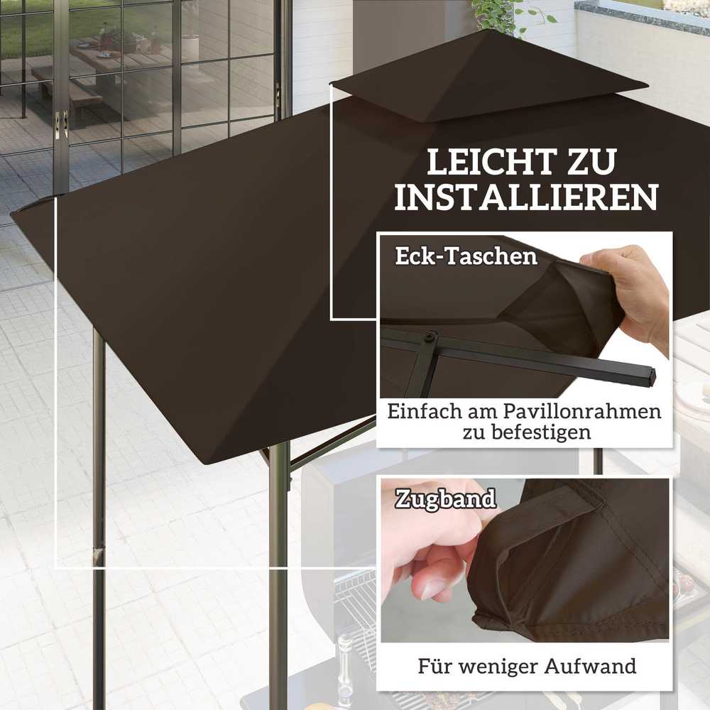 "Outsunny" keičiamasis stogas grilio paviljonui 1,5 m x 2,4 m, tik keičiamasis stogas, dviejų aukštų apsauginė danga, vandenį atstumianti stogo danga, skirta naudoti lauke, stogas tinka lauko grilio palapinei, kavai