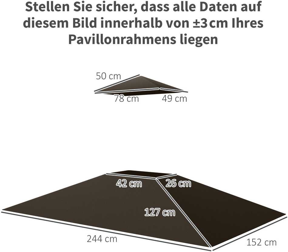 "Outsunny" keičiamasis stogas grilio paviljonui 1,5 m x 2,4 m, tik keičiamasis stogas, dviejų aukštų apsauginė danga, vandenį atstumianti stogo danga, skirta naudoti lauke, stogas tinka lauko grilio palapinei, kavai