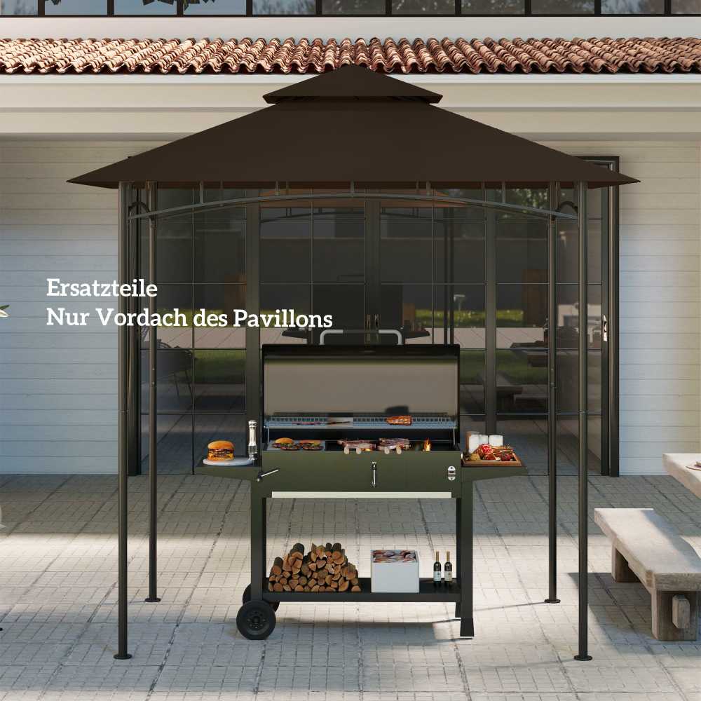 "Outsunny" keičiamasis stogas grilio paviljonui 1,5 m x 2,4 m, tik keičiamasis stogas, dviejų aukštų apsauginė danga, vandenį atstumianti stogo danga, skirta naudoti lauke, stogas tinka lauko grilio palapinei, kavai