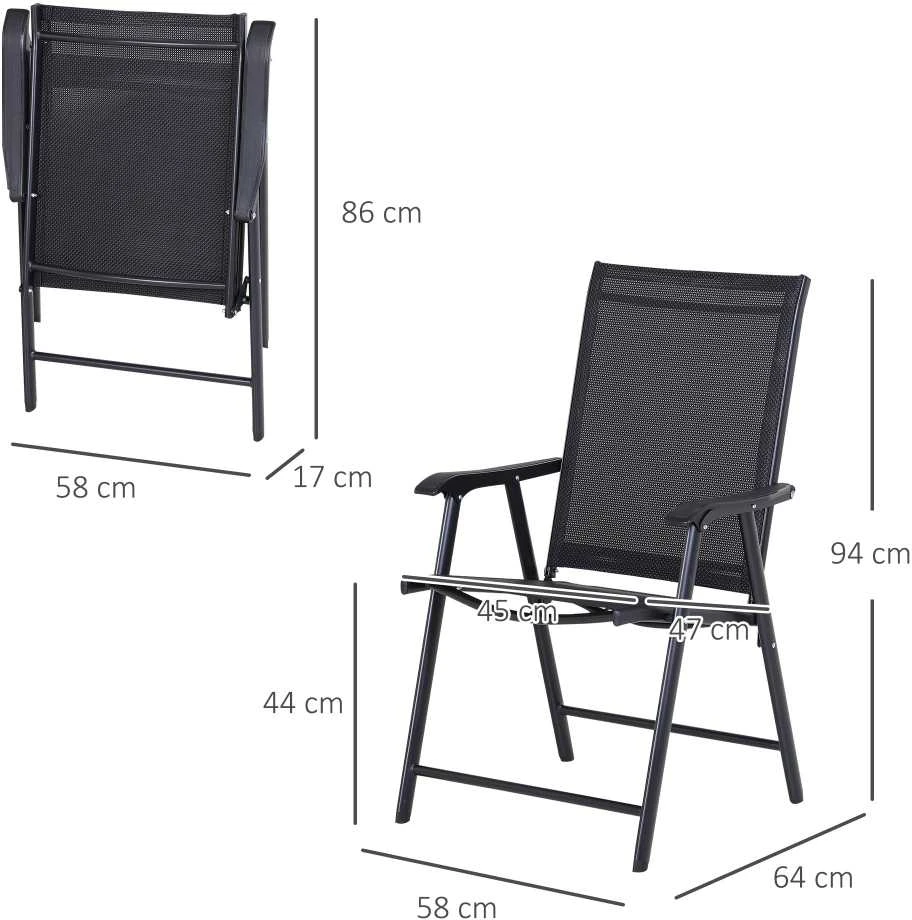 Outsunny kempingo kėdės, 2 vnt. rinkinys, sulankstomos kėdės su porankiais, žvejybos kėdė, metalinės, juodos, 58x64x94 cm