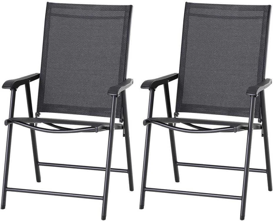 Outsunny kempingo kėdės, 2 vnt. rinkinys, sulankstomos kėdės su porankiais, žvejybos kėdė, metalinės, juodos, 58x64x94 cm