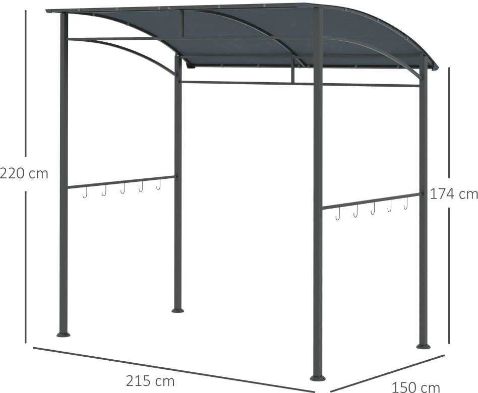 Outsunny kepsninių pavėsinė, stogelis kepsninei, apsauga nuo lietaus, atspari UV spinduliams, neperšlampama, su kabliukais, plieno rėmas, poliesteris, pilka, 215 x 150 x 174/220 cm