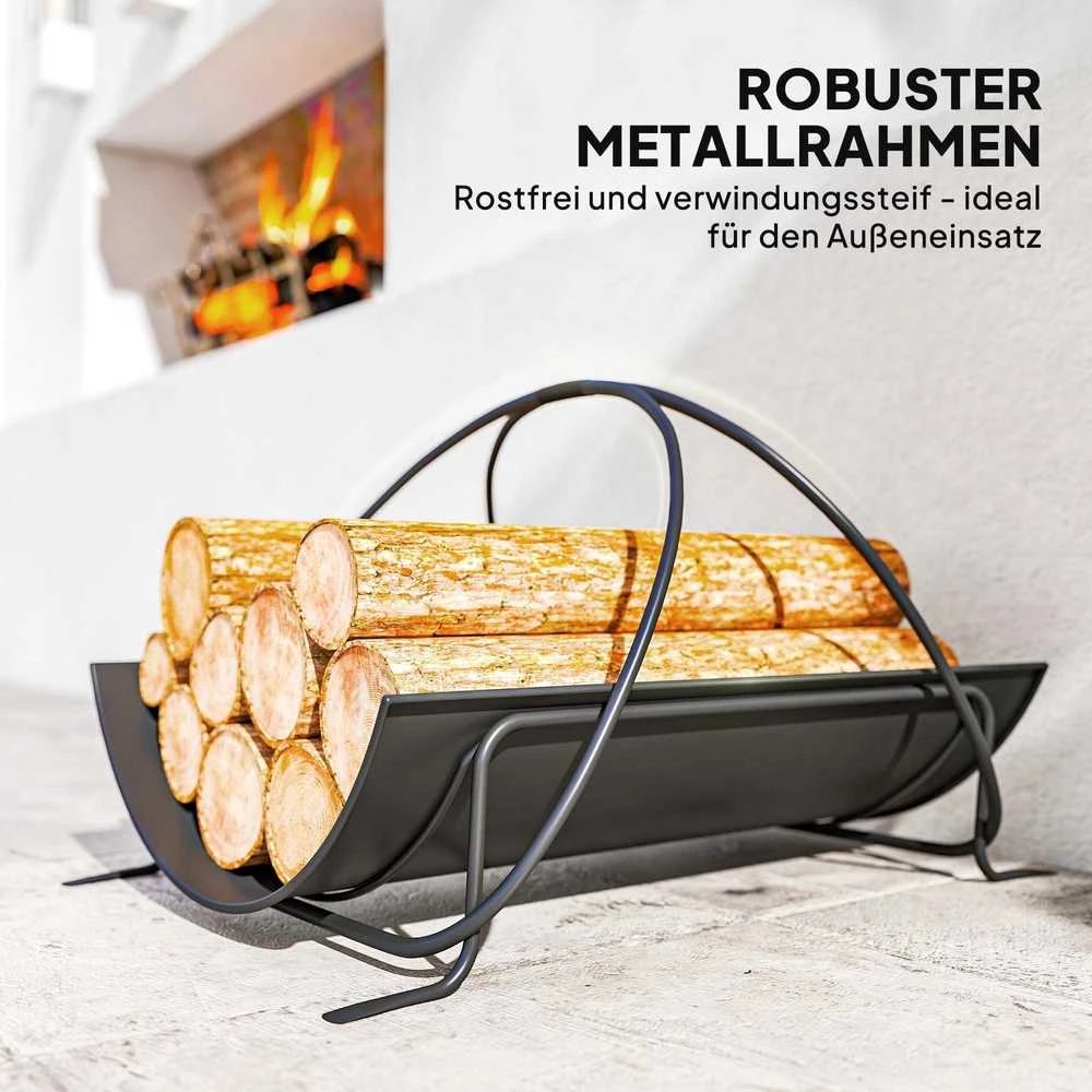 Outsunny malkinė vidaus patalpoms 51 x 38 x 33 cm, geometrinė metalinė malkų lentyna su rankena, juoda