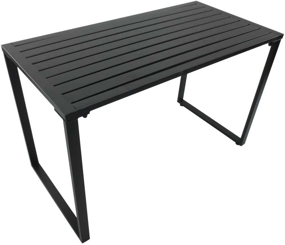 Outsunny 3 dalių lauko baldų komplektas, sodo baldai, 1 x stalas, 2 x suoliukai, metalinis, juodas, 110 x 55 x 70 cm