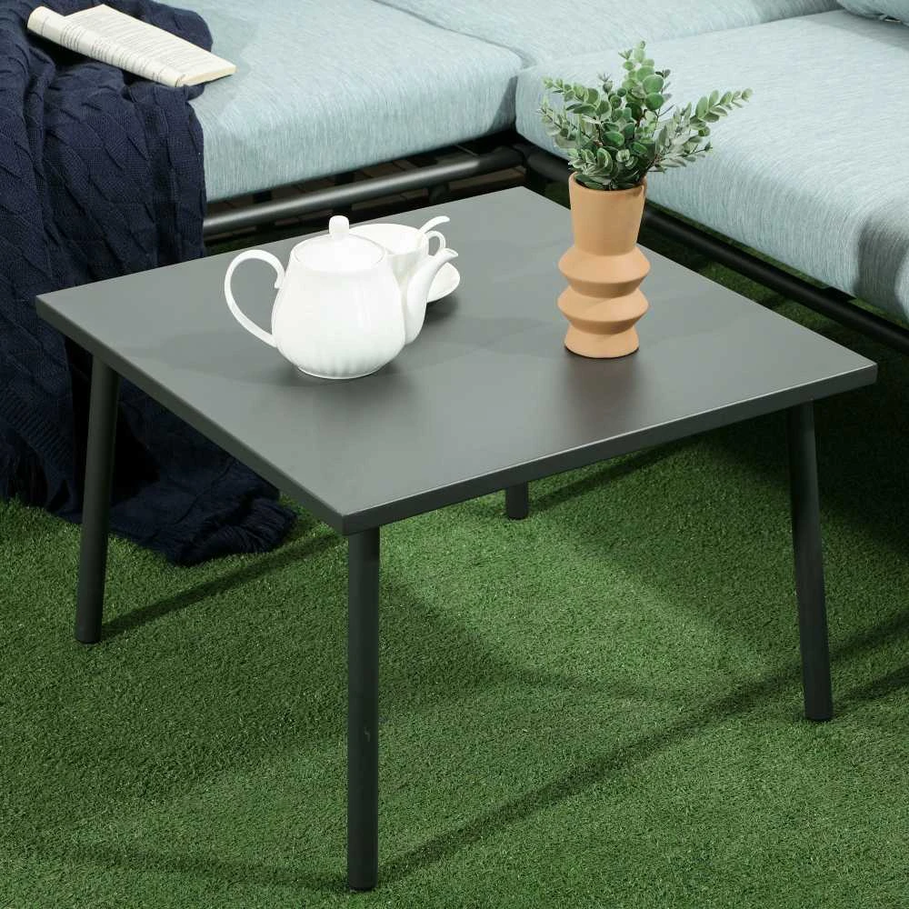 Lauko baldų komplektas Outsunny 4 dalių rotango sodo baldų komplektas, svetainės baldai su pagalvėlėmis, sėdimoji grupė su 2 dvivietėmis sofomis, 1 kampine sofa, 1 kavos staliuku, sodo baldai balkonui, terasai, aliuminis+poliesteris, pilka