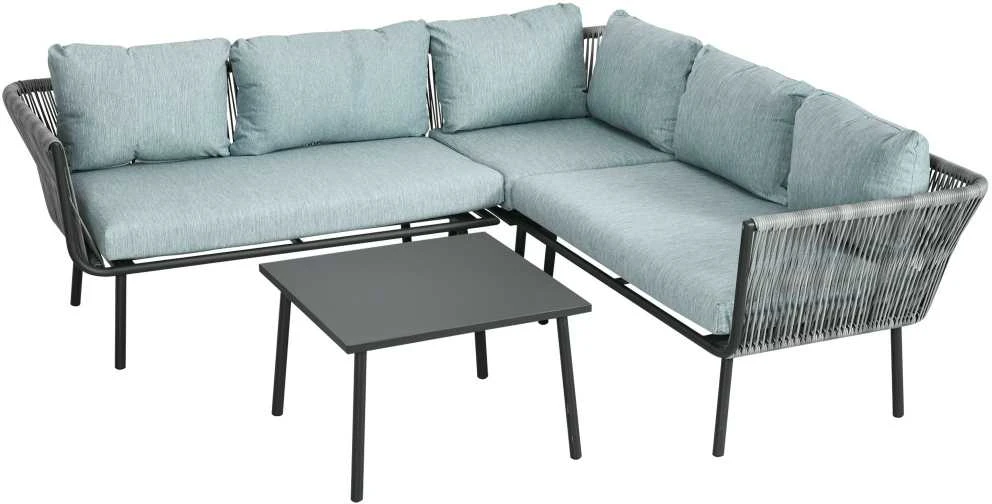 Lauko baldų komplektas Outsunny 4 dalių rotango sodo baldų komplektas, svetainės baldai su pagalvėlėmis, sėdimoji grupė su 2 dvivietėmis sofomis, 1 kampine sofa, 1 kavos staliuku, sodo baldai balkonui, terasai, aliuminis+poliesteris, pilka