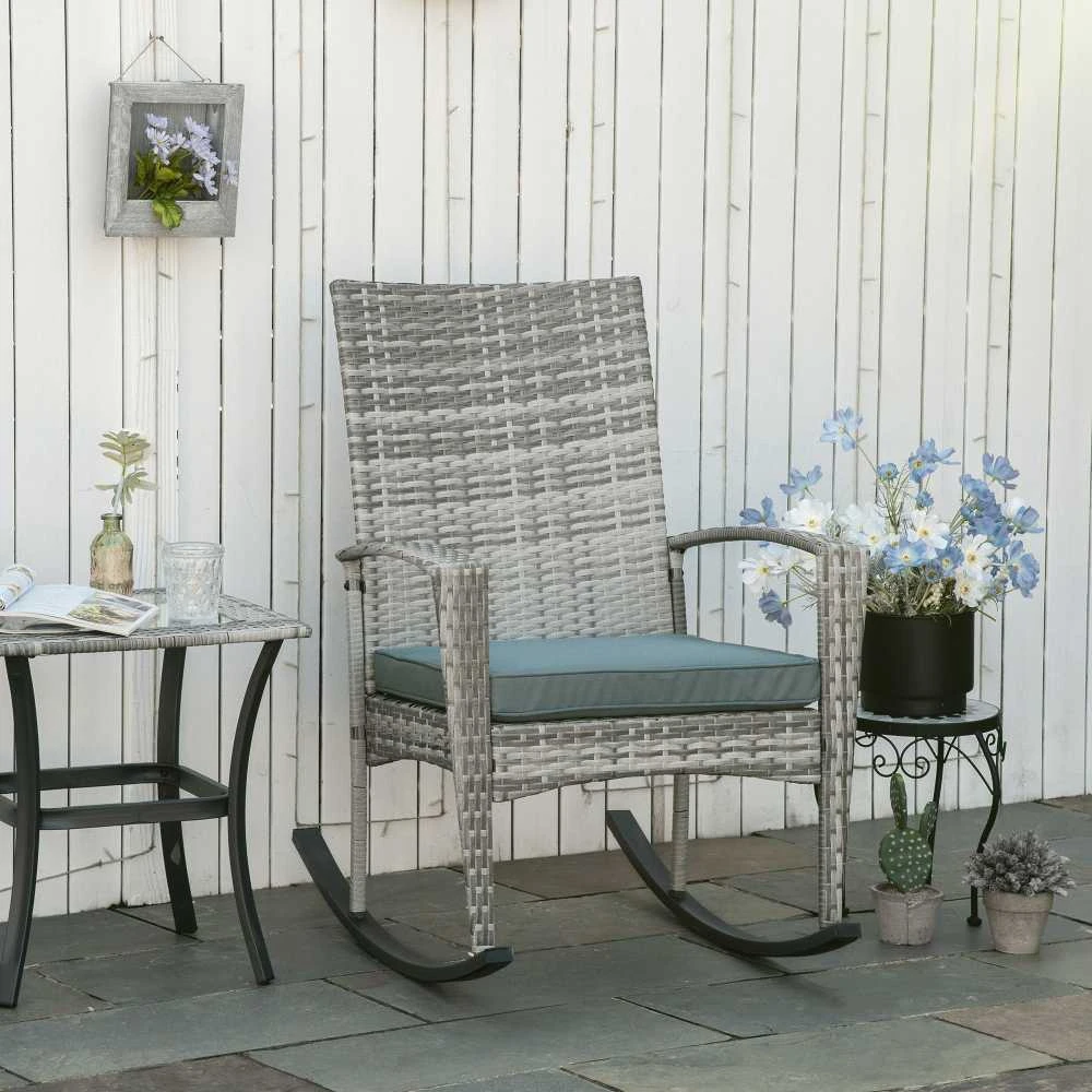 Outsunny supama kėdė, sodo krėslas su pagalvėle, poliratanas+metalas, pilka, 66 x 88 x 98 cm