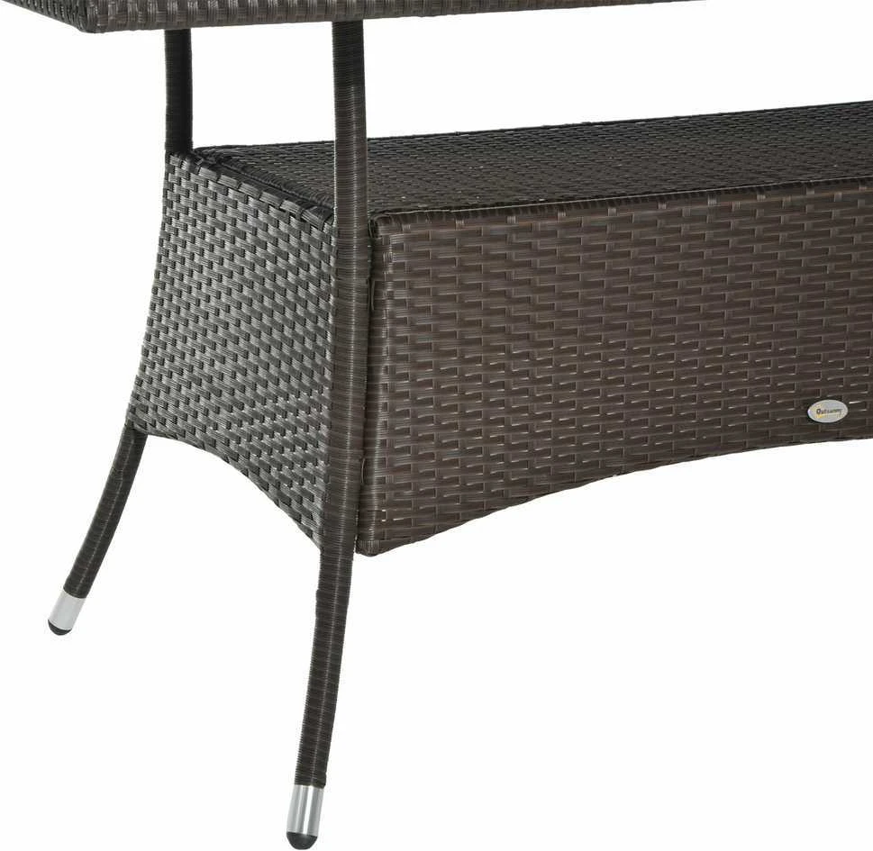 Outsunny valgomojo stalas sodo stalas stiklinis stalas polirotango+grūdintas stiklas rudas+juodas 150x85x74cm