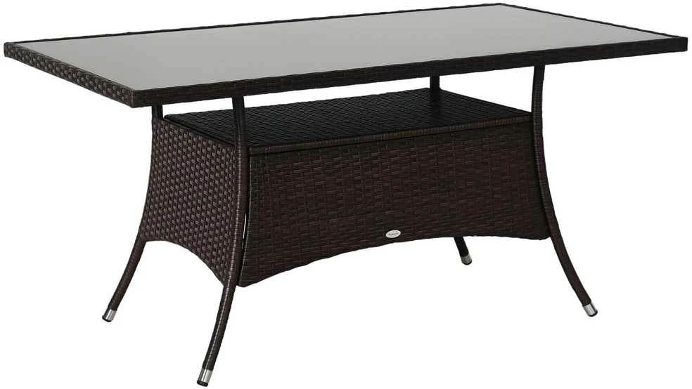 Outsunny valgomojo stalas sodo stalas stiklinis stalas polirotango+grūdintas stiklas rudas+juodas 150x85x74cm