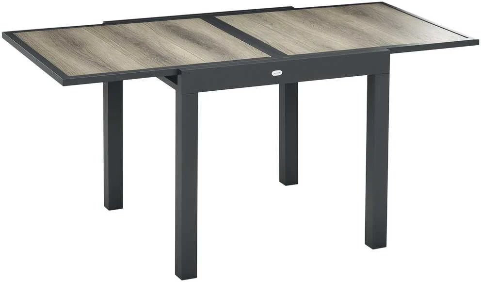 Outsunny sodo stalas, valgomojo stalas sodui su ištraukiamu stalviršiu, terasos stalas su medžio imitacija, aliumininis balkono stalas, smėlio ir pilka spalva, 160 x 80 x 75 cm