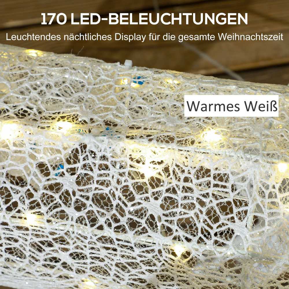 "Outsunny" LED elnias ir rogės Kalėdų dekoracijos su 170 lempučių, Kalėdų šviesos elnių dekoracijos, skirtos patalpoms, lauke, baltos spalvos
