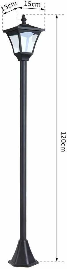 Outsunny saulės energija maitinamas sodo žibintas, lauko šviestuvas su LED, 10 liumenų, juodas, 15 x 15 x 120 cm