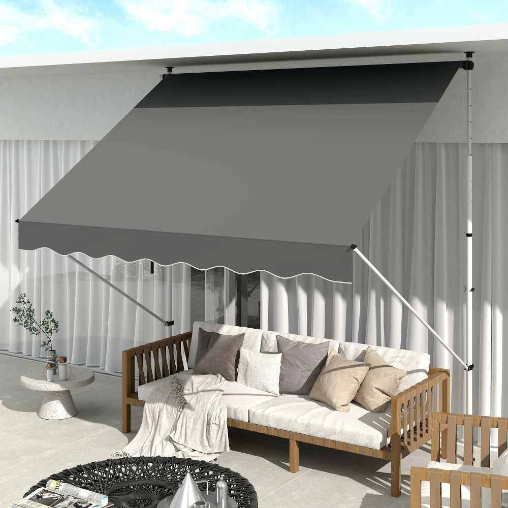 Outsunny markizė, ištraukiama markizė su alkūne, apsauga nuo saulės, sulankstoma svirtis, rankinis valdymas, balkono markizė, aliuminis, pilka, 300 x 150 cm
