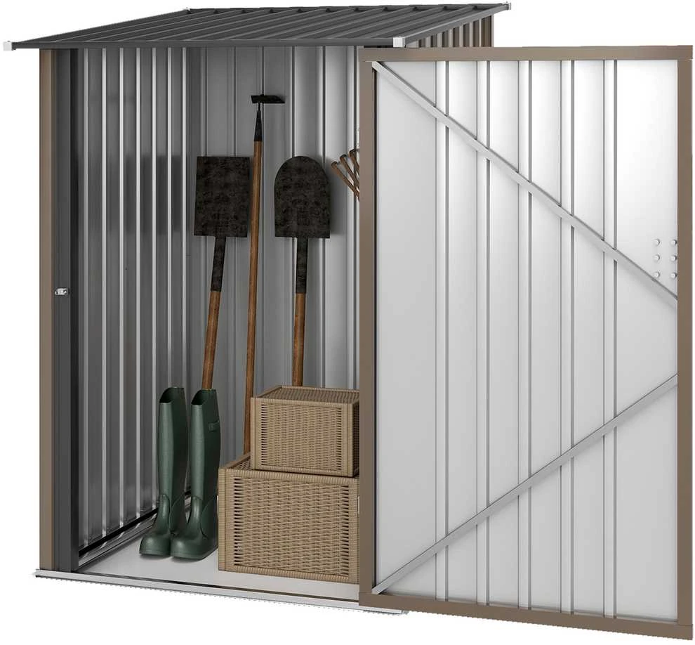 Outsunny plieno sodo namelis, 0,92 m² įrankių namelis su vienšlaičiu stogu, rakinama sodo spintelė, įrankių pašiūrė, 100 x 103 x 160 cm, rudas