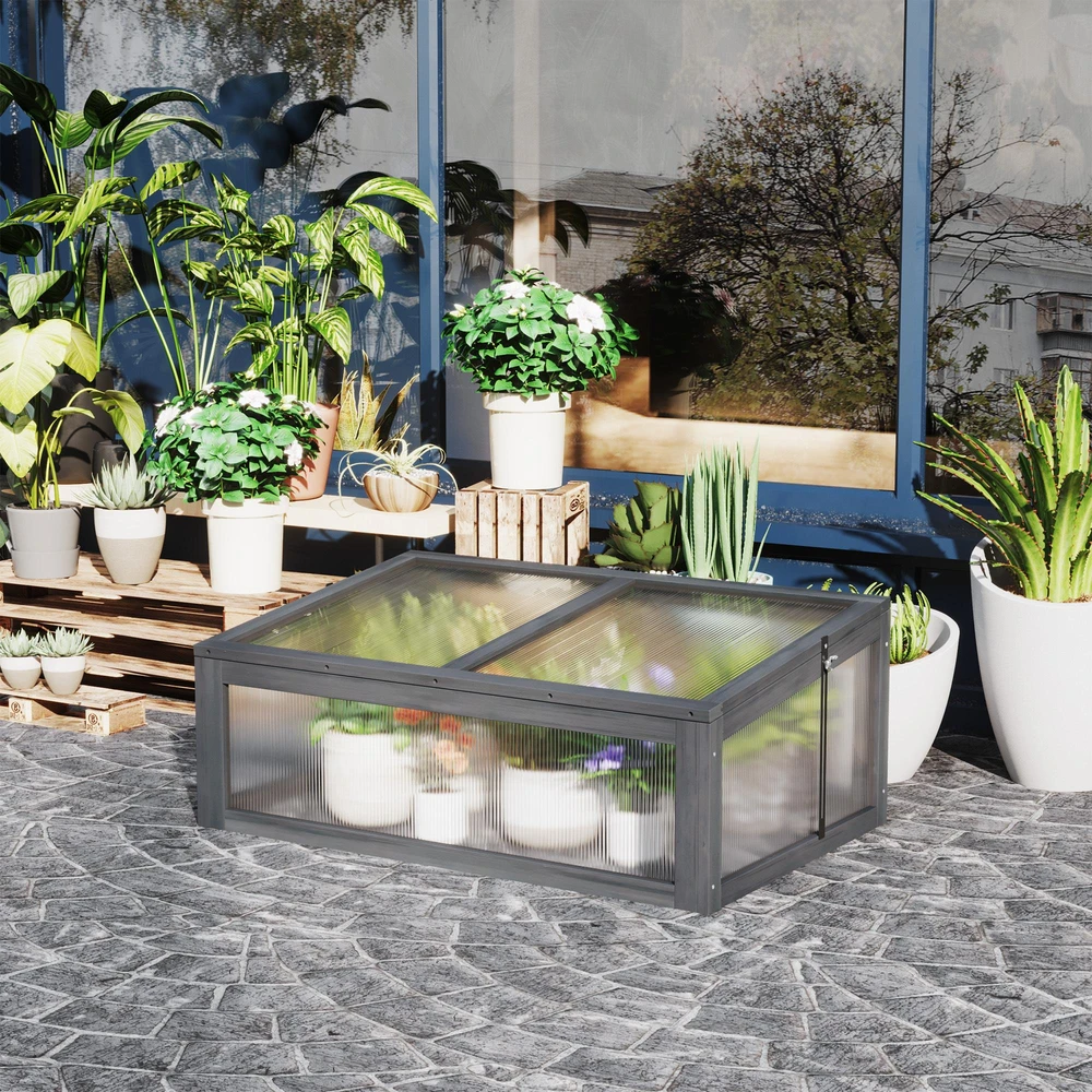 Outsunny medinis daigyklinis šiltnamis, mini šiltnamis 100 x 65 x 40 cm, šiltnamis su dangčiu, atsparus UV spinduliams, šviesai laidus daigyklinis rėmas, žiemai atspari pakelta lysvė sodui, pilkas