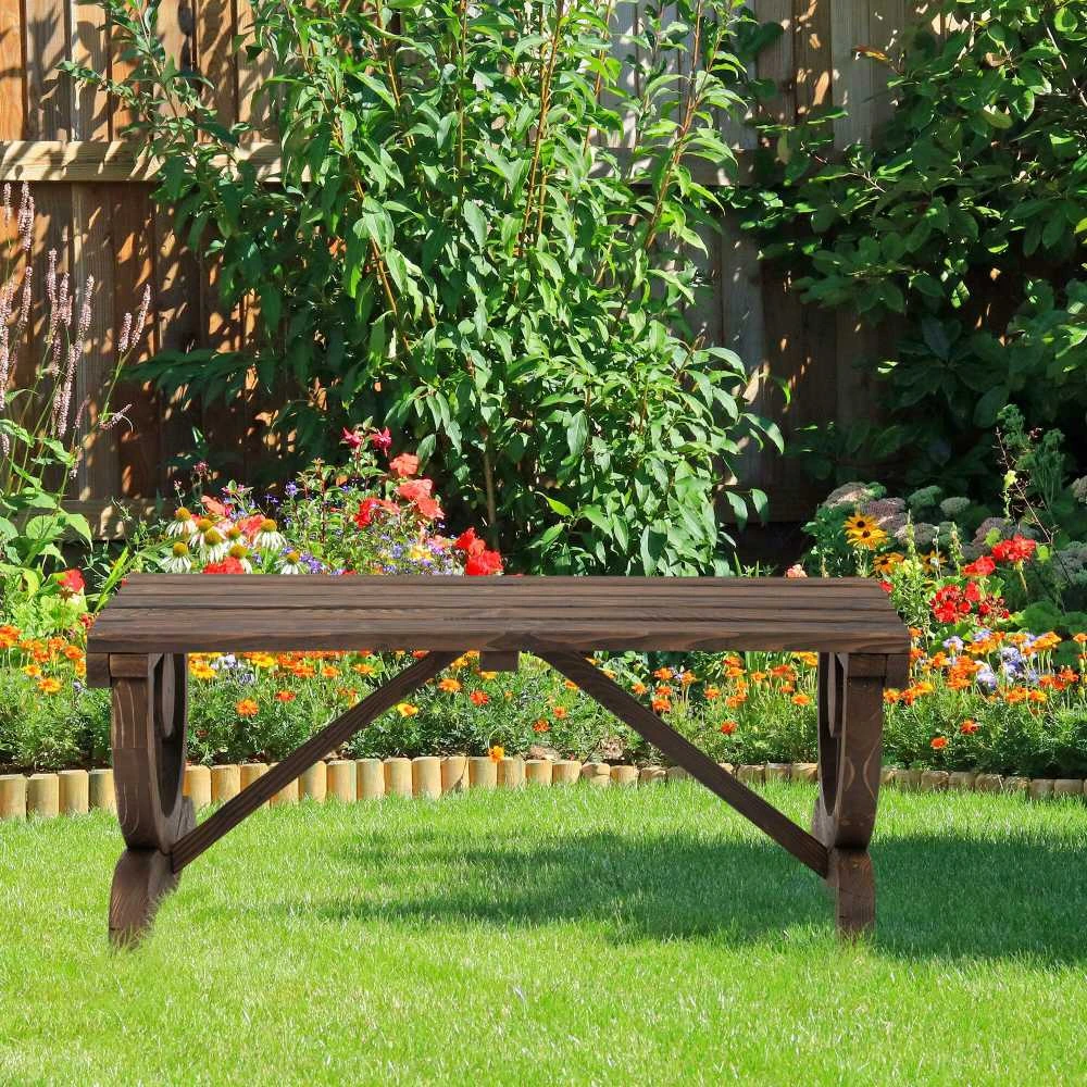 Outsunny medinis sodo suoliukas, atsparus oro sąlygoms, sodo baldai, kaimiško stiliaus suoliukas, natūralus, 98 x 50 x 39,5 cm