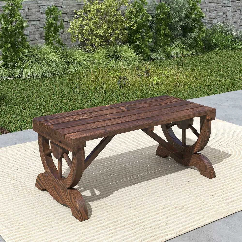 Outsunny medinis sodo suoliukas, atsparus oro sąlygoms, sodo baldai, kaimiško stiliaus suoliukas, natūralus, 98 x 50 x 39,5 cm