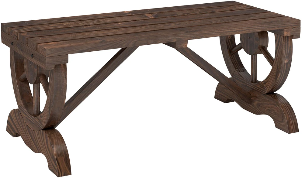 Outsunny medinis sodo suoliukas, atsparus oro sąlygoms, sodo baldai, kaimiško stiliaus suoliukas, natūralus, 98 x 50 x 39,5 cm