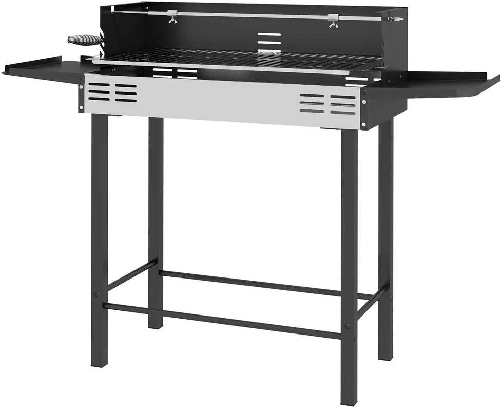 Outsunny anglies kepsninė, kempingo kepsninė su grotelėmis ir iešmo rinkiniu, sulankstoma, kempingui, sodui, BBQ, nerūdijantis plienas + metalas, juoda