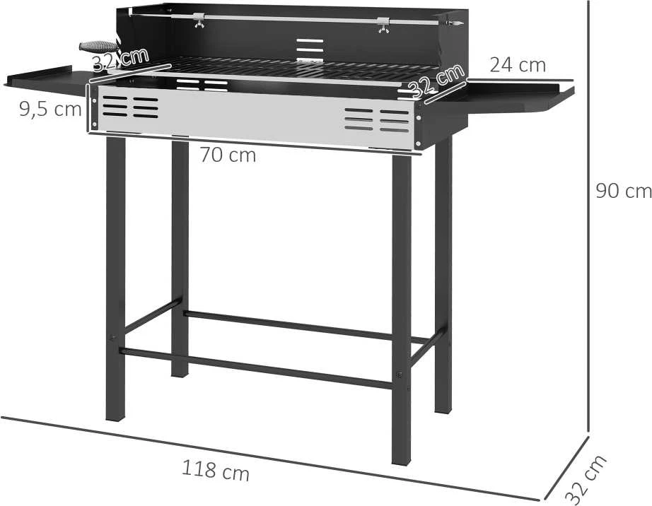 Outsunny anglies kepsninė, kempingo kepsninė su grotelėmis ir iešmo rinkiniu, sulankstoma, kempingui, sodui, BBQ, nerūdijantis plienas + metalas, juoda