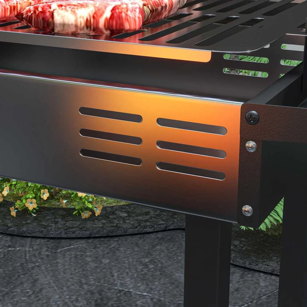 Outsunny anglies kepsninė, kempingo kepsninė su grotelėmis ir iešmo rinkiniu, sulankstoma, kempingui, sodui, BBQ, nerūdijantis plienas + metalas, juoda