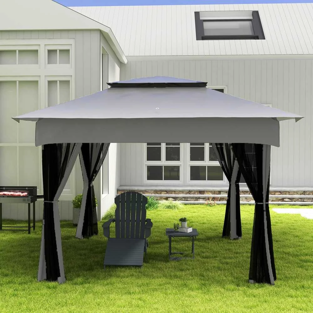 Outsunny anglies kepsninė, kempingo kepsninė su grotelėmis ir iešmo rinkiniu, sulankstoma, kempingui, sodui, BBQ, nerūdijantis plienas + metalas, juoda